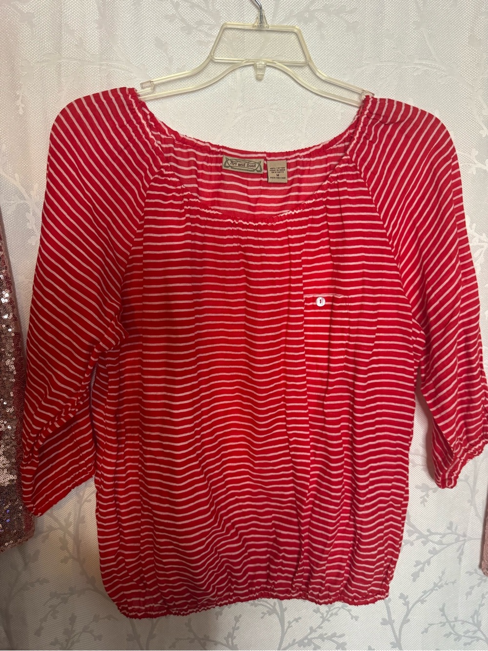 Art And Soul Red and White Striped Peasant Blouse
